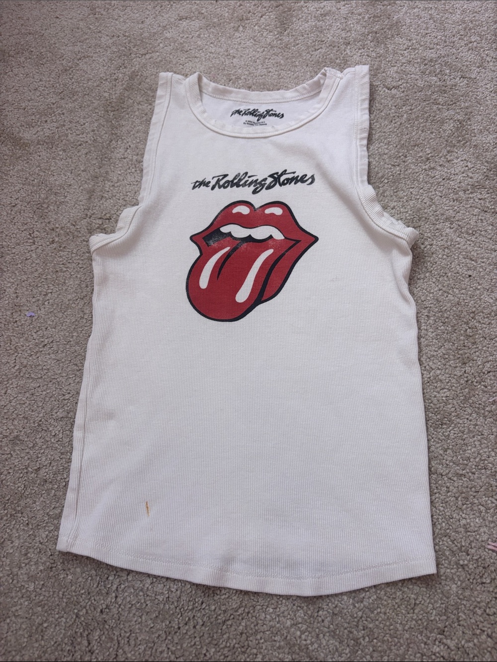 the Rolling Stones White Tank Top with Red Tongue Graphic